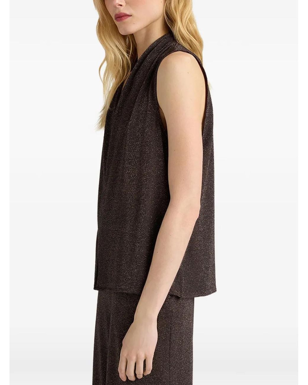 Momoní Brown Kiri Bis Lurex-Knit Pleated Tank Top