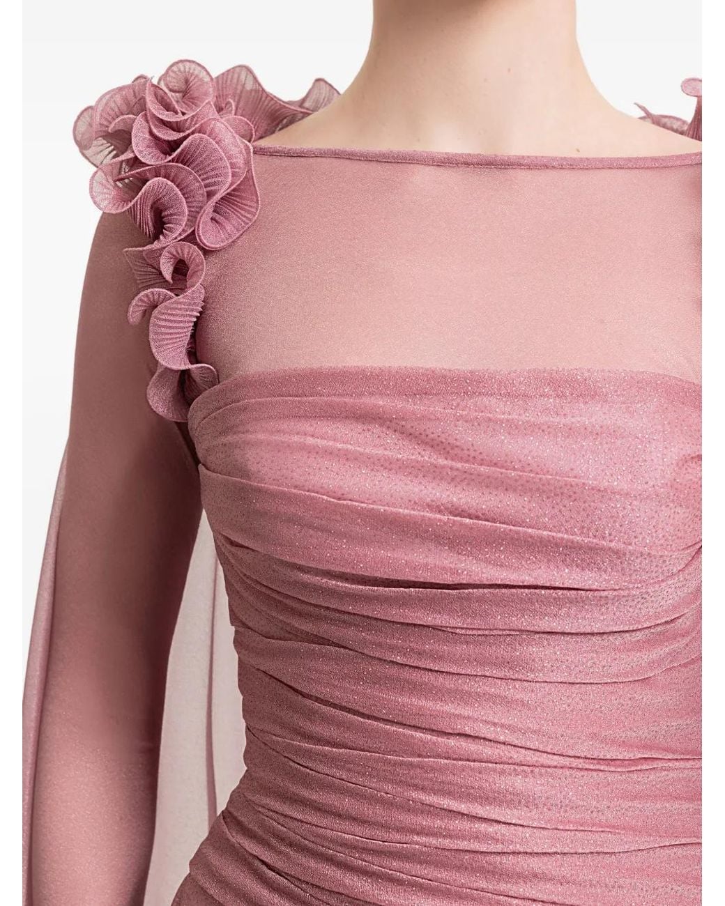 Gemy Maalouf Pink Detachable-Cape Ruffled Gown