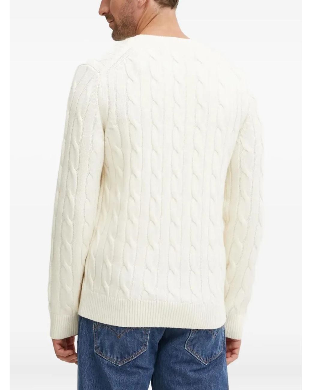 Theory White Cable-Knit Crew-Neck Sweater for men