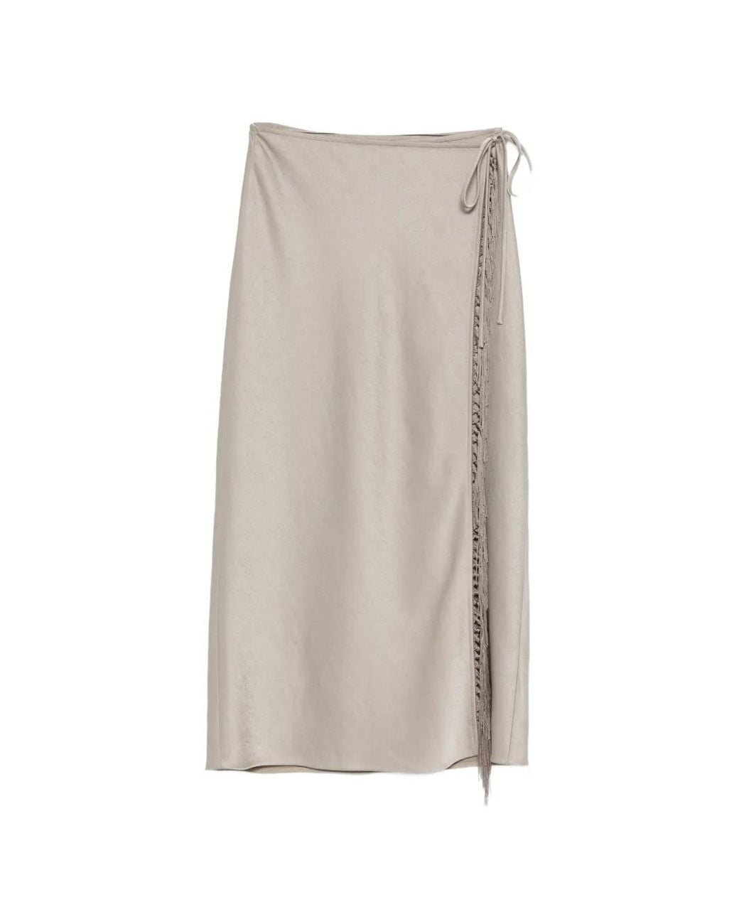Nanushka White Sarong Fringe-Detail Midi Skirt