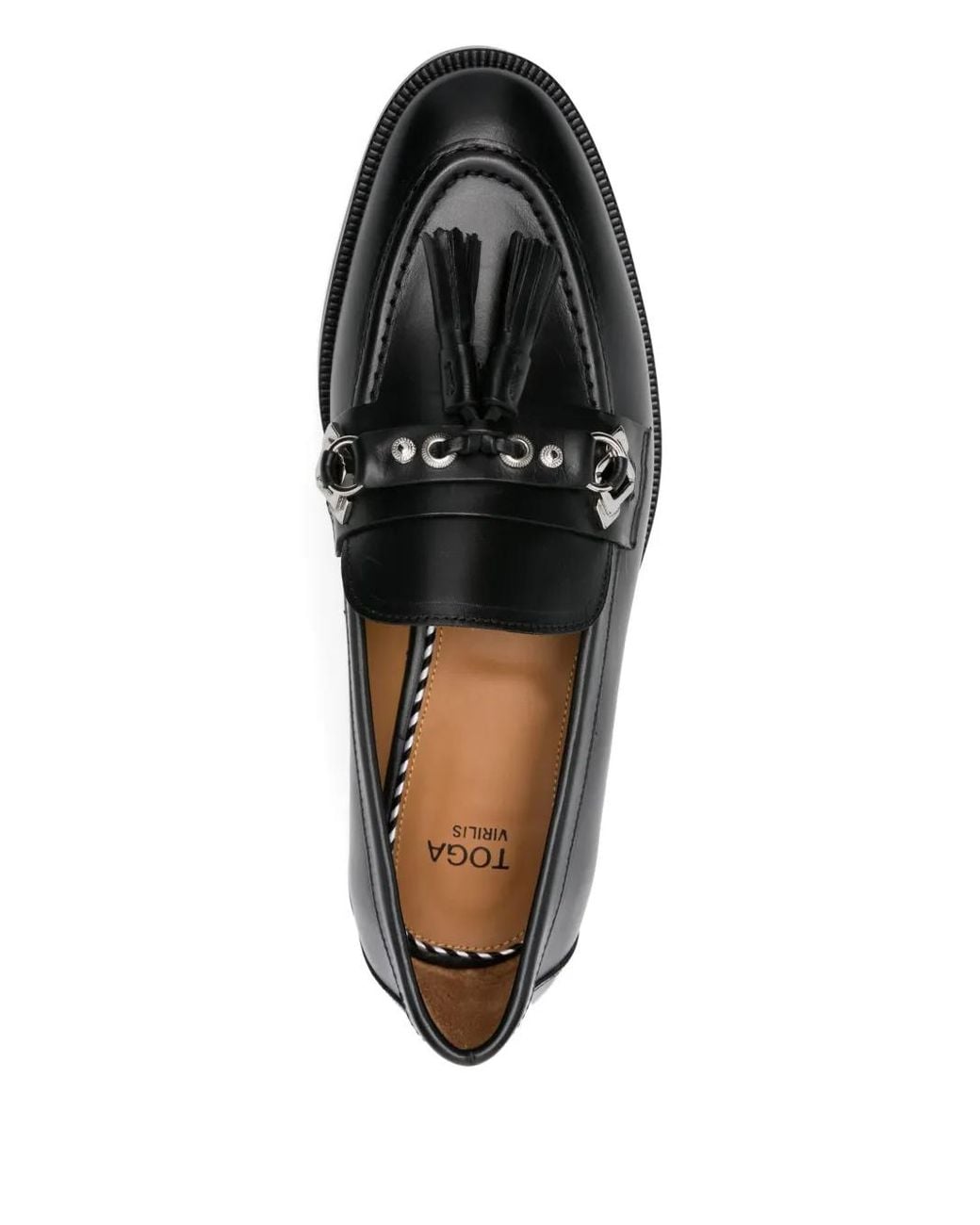 Toga Virilis Black Tassel-Embellished Metal-Detail Loafers for men