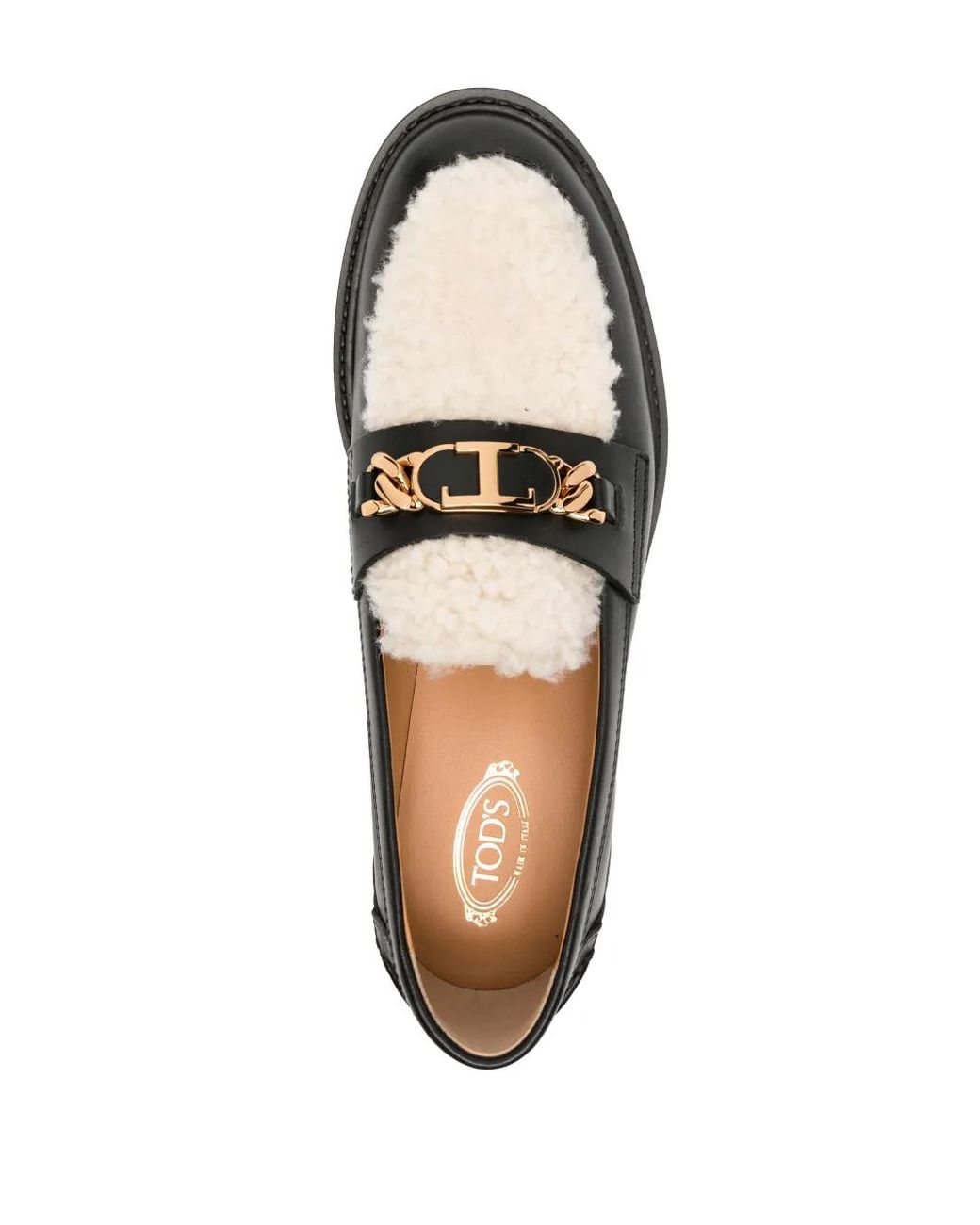 Tod's Black Logo-Chain Shearling-Panel Loafers