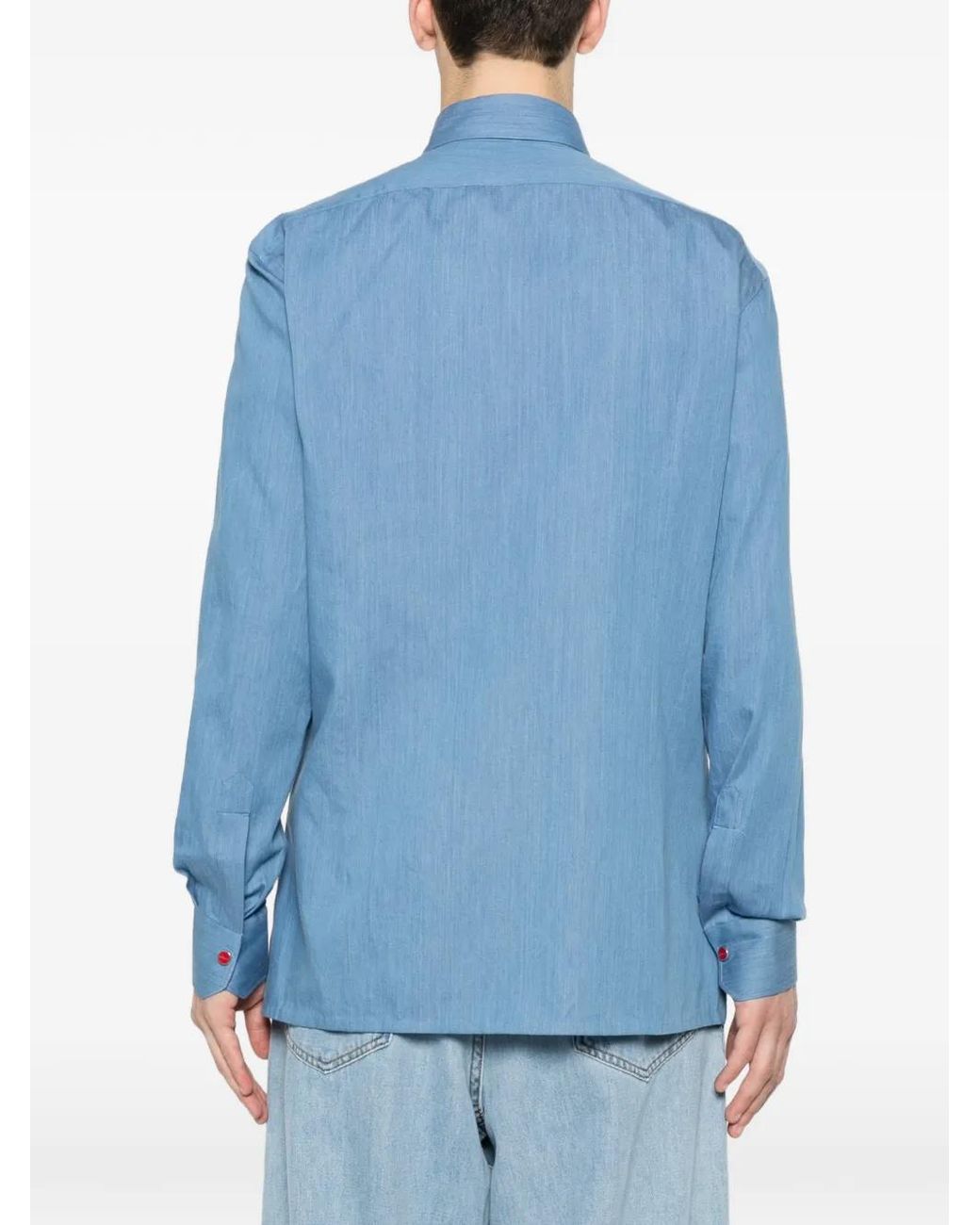 Kiton Blue Patch-Pocket Snap-Button Shirt for men