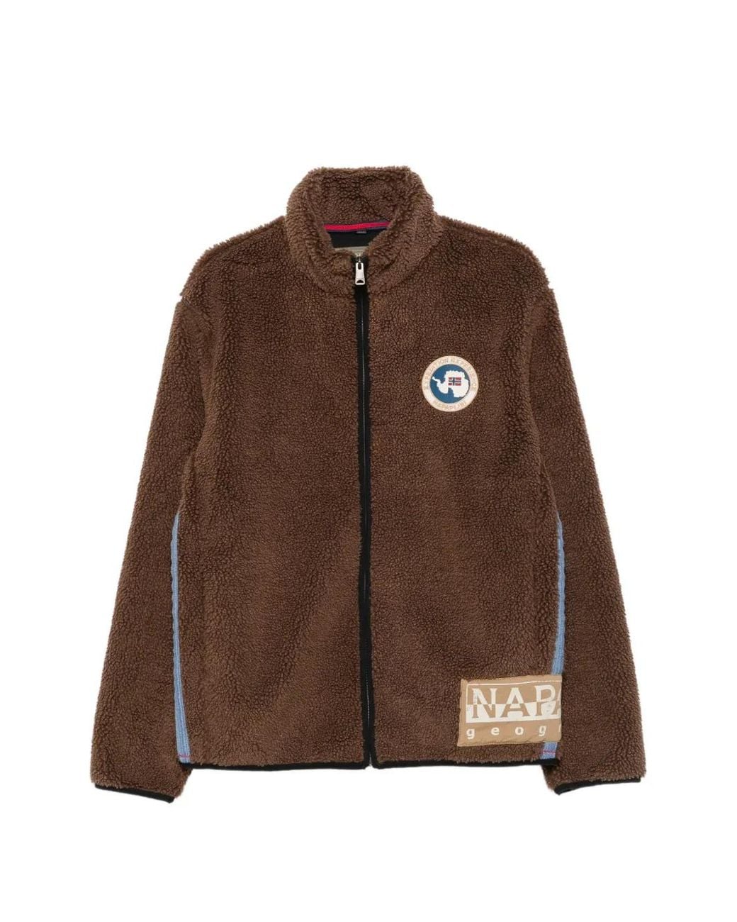 Napapijri Brown Fleece-Texture Logo-Patch Jacket for men