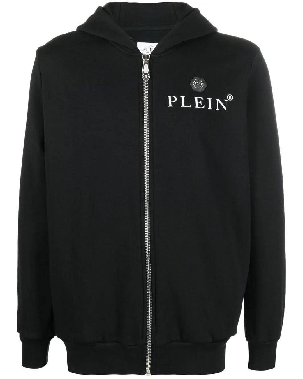 Philipp Plein Black Logo-Print Zip-Up Hoodie for men