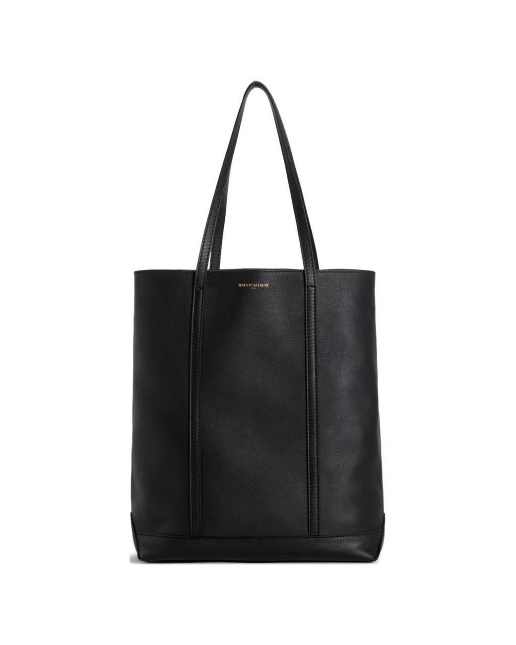 Maison Kitsuné Black Logo-Print Tote Bag