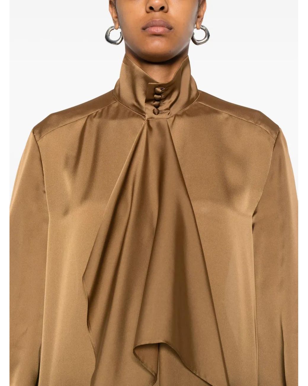 Sacai Brown High-Neck Ruffled Shirt