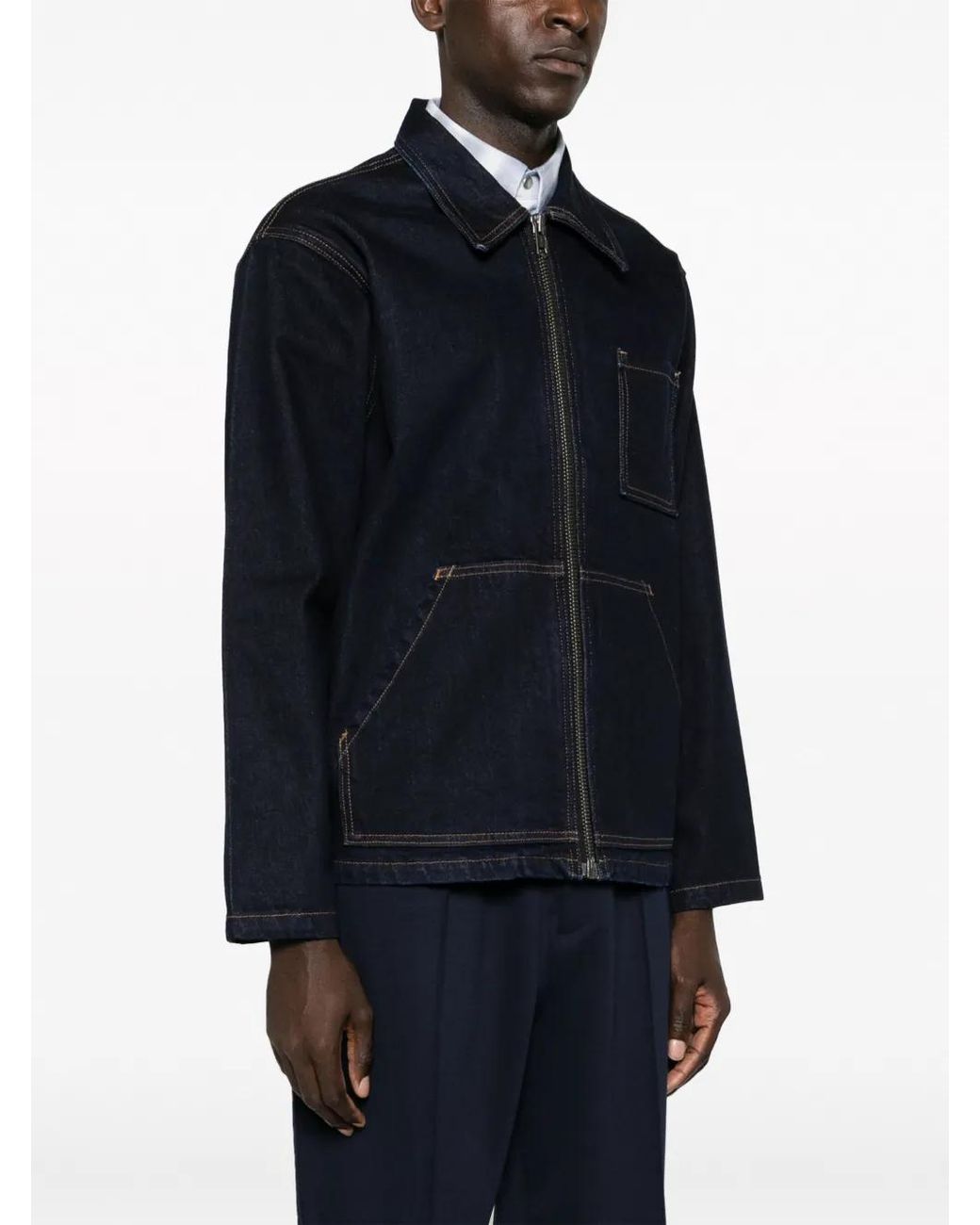 Levi's Blue Contrast-Stitching Zip-Up Jeans Jacket for men