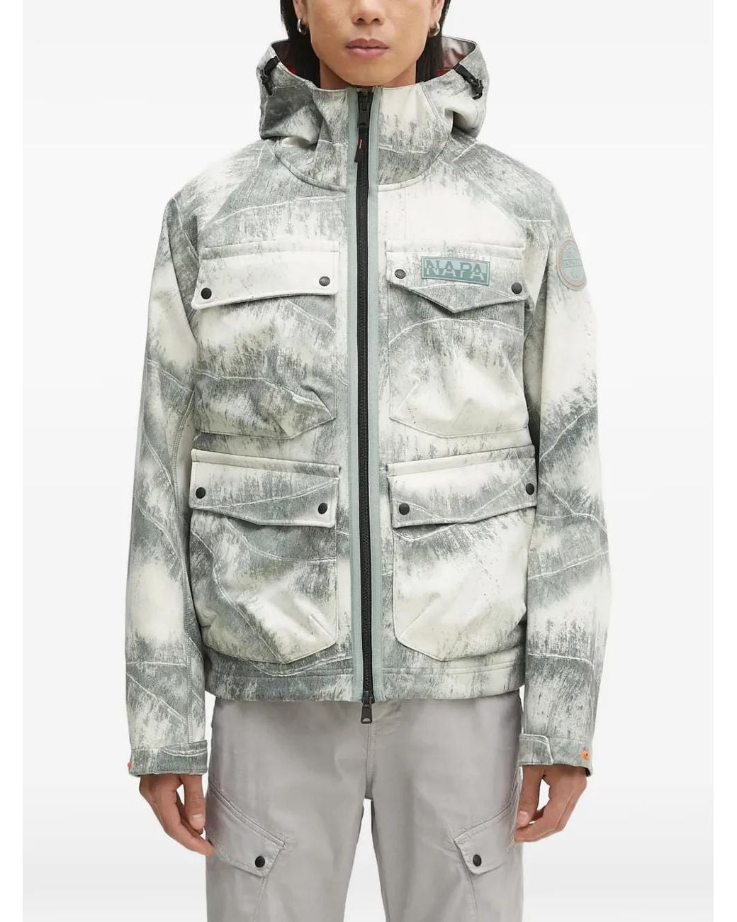 Napapijri Gray Hooded Multi-Pocket Jacket for men