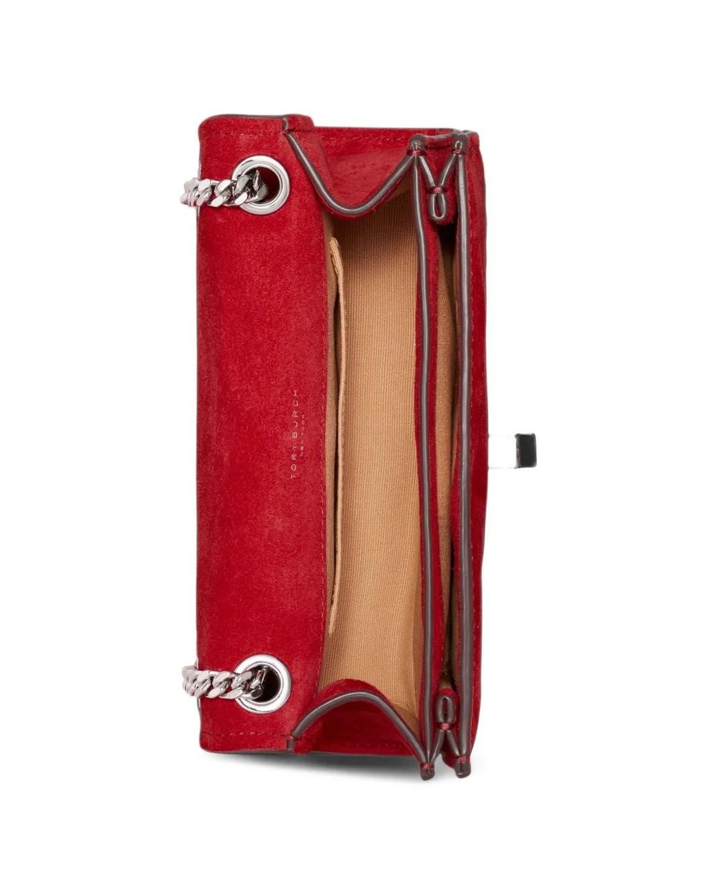 Tory Burch Red Mini Kira Turnlock Suede Shoulder Bag