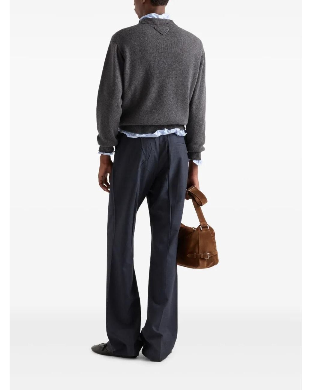 Prada Gray Logo-Patch Sweater for men