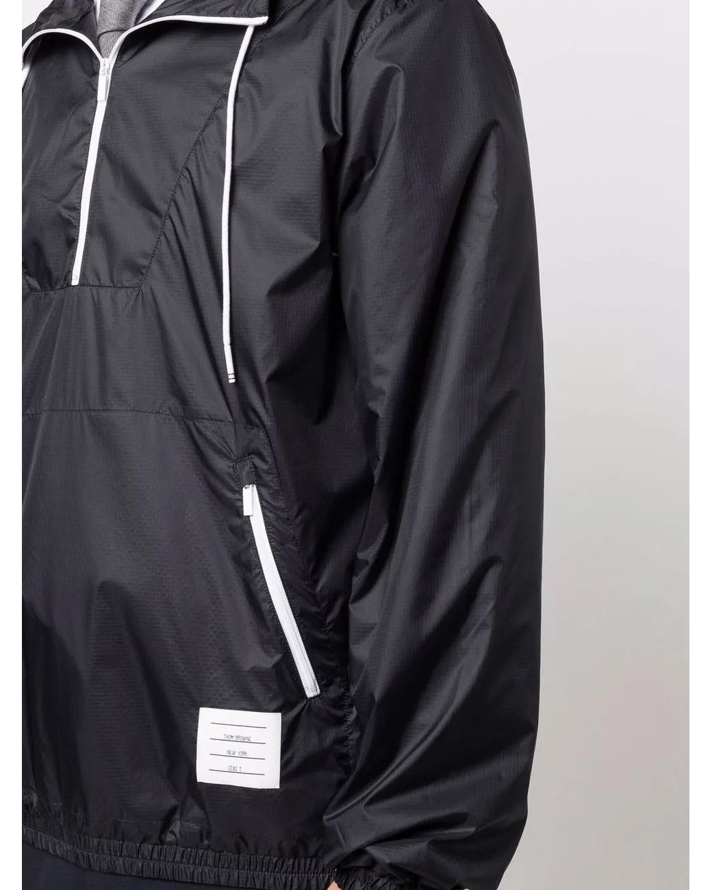 Thom Browne Black Logo Patch Hooded Jacket for men