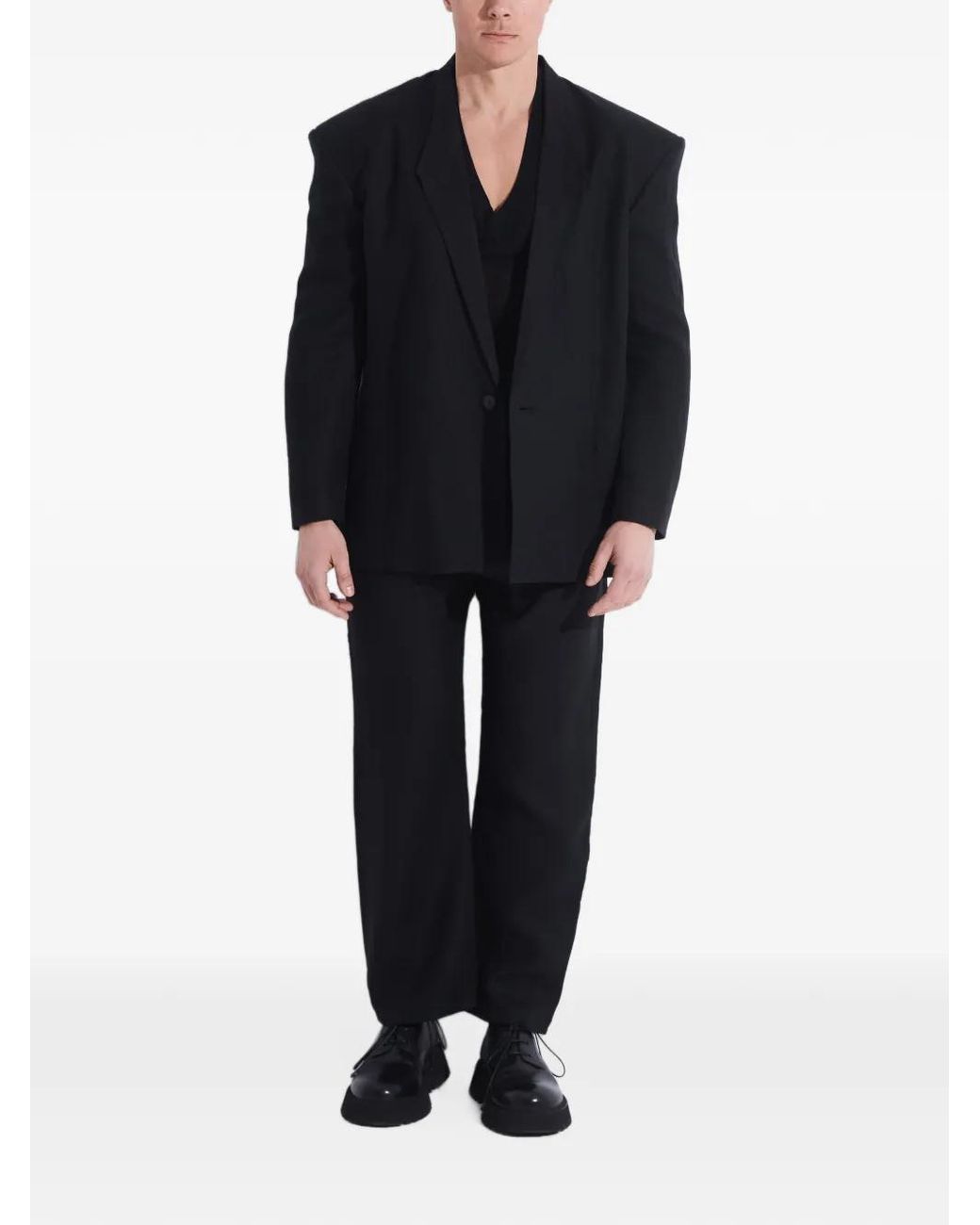 Tessitura Black Oversized Structured-Shoulder Blazer for men
