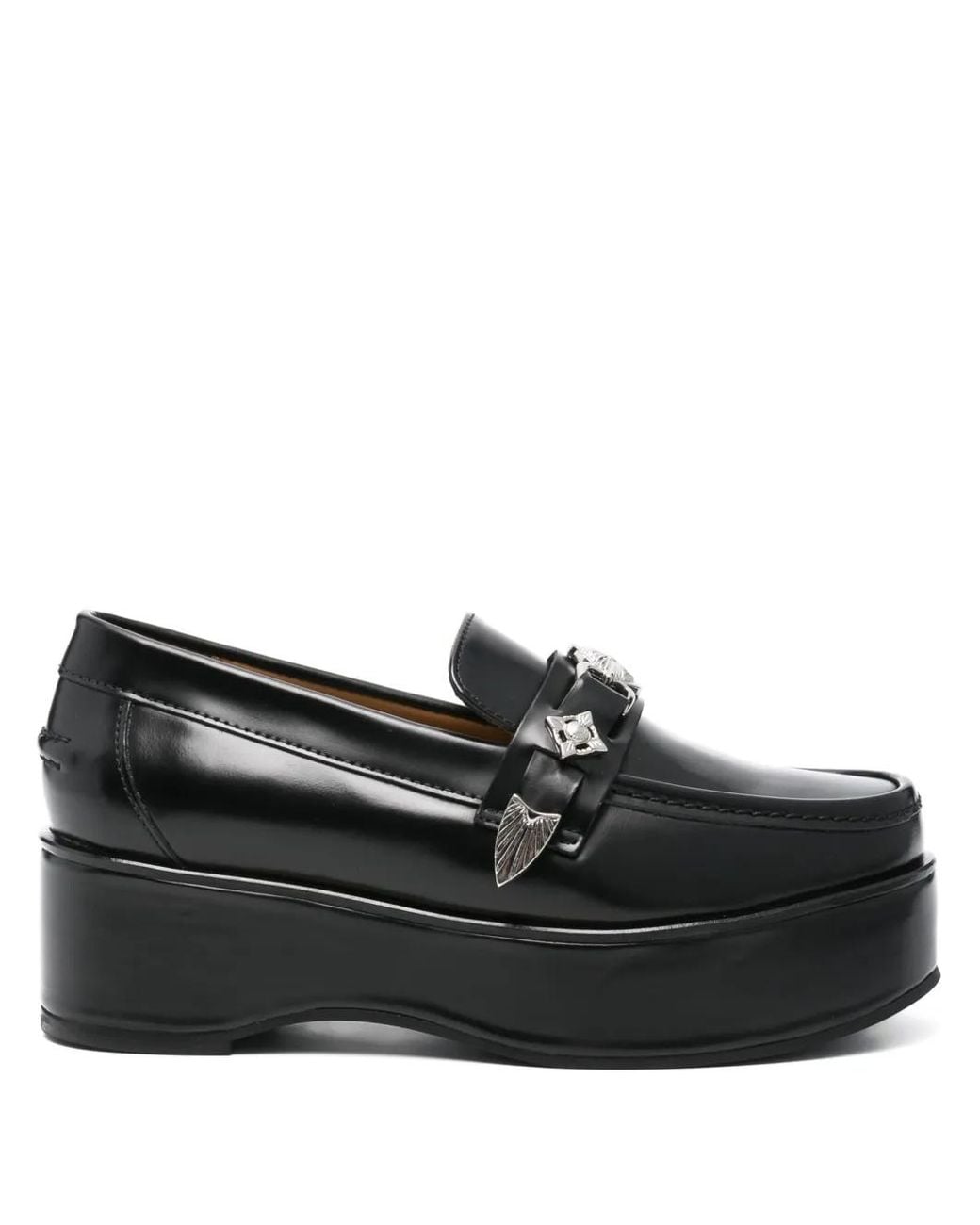 Toga Black Plaque-Detailed Loafers