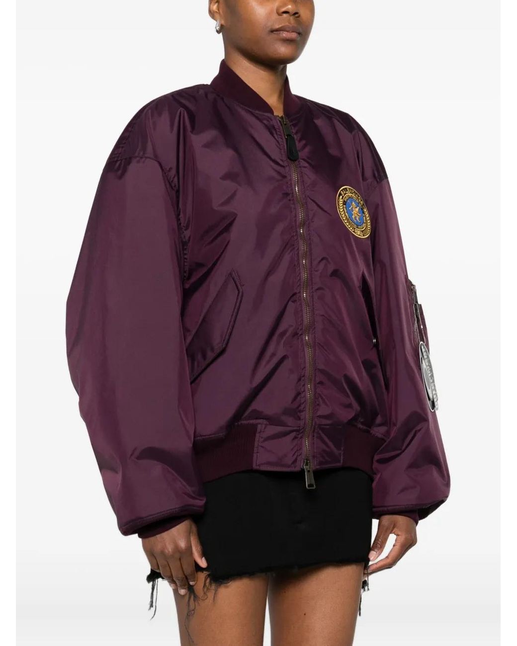 Balenciaga Logo-Patch Bomber Jacket in Purple | Lyst