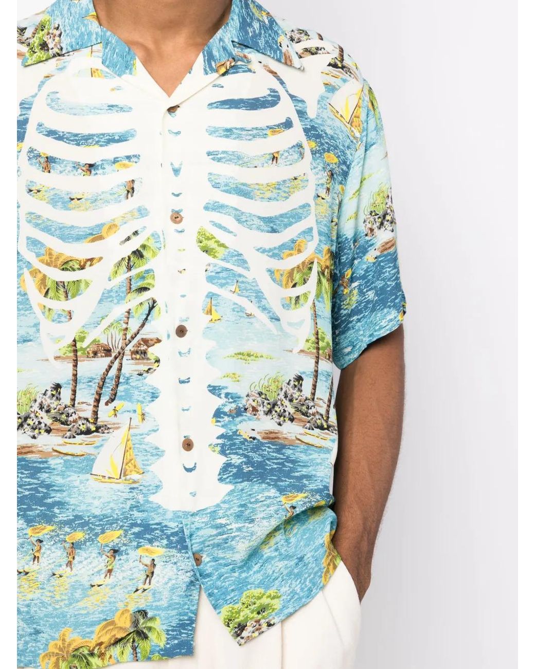 Kapital Blue Kamekameha Bone Graphic-Print Shirt for men