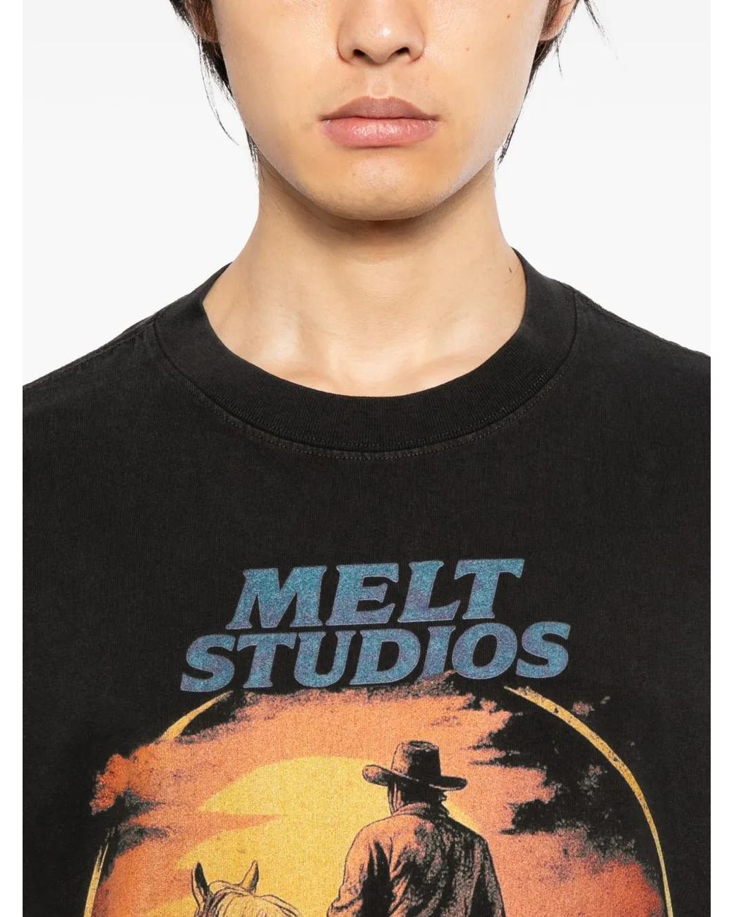 Melt Black Round-Neck Printed T-Shirt for men