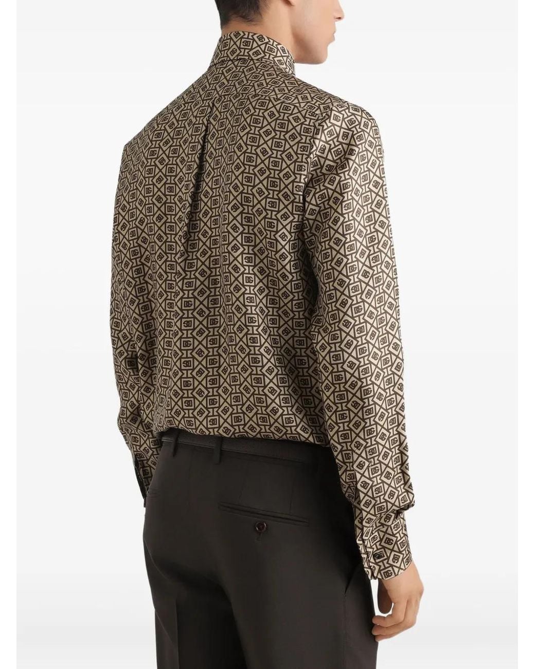 Dolce & Gabbana Brown Geometric-Pattern Shirt for men