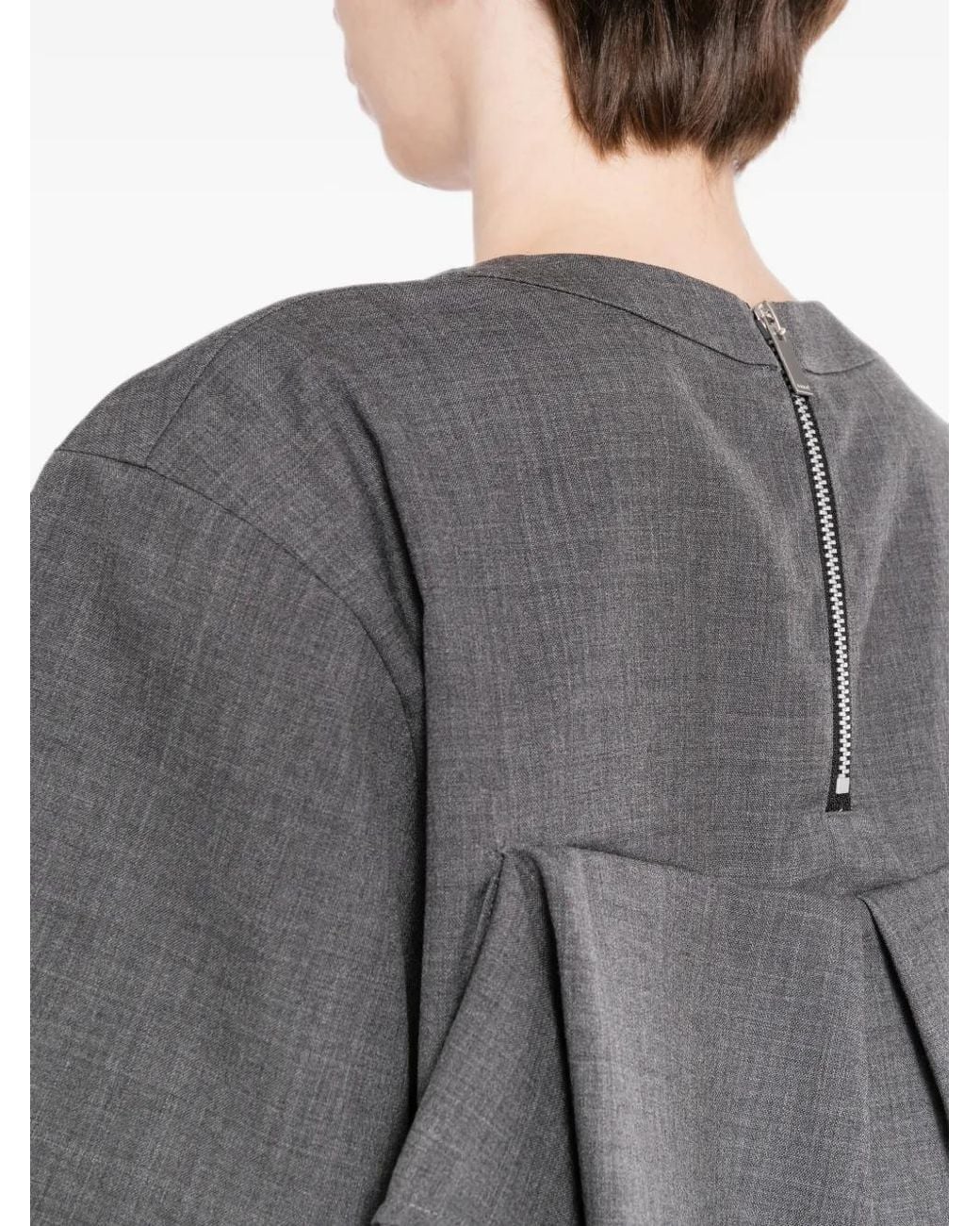 Sacai Gray Ruffled Short-Sleeve Top