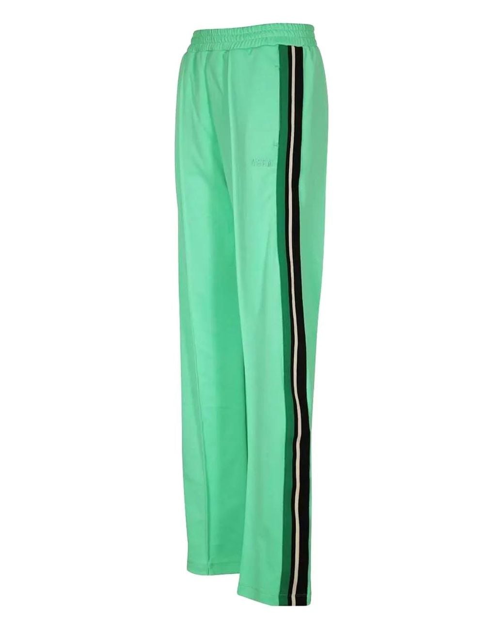 MSGM Green Elasticated-Waistband Striped Track Pants