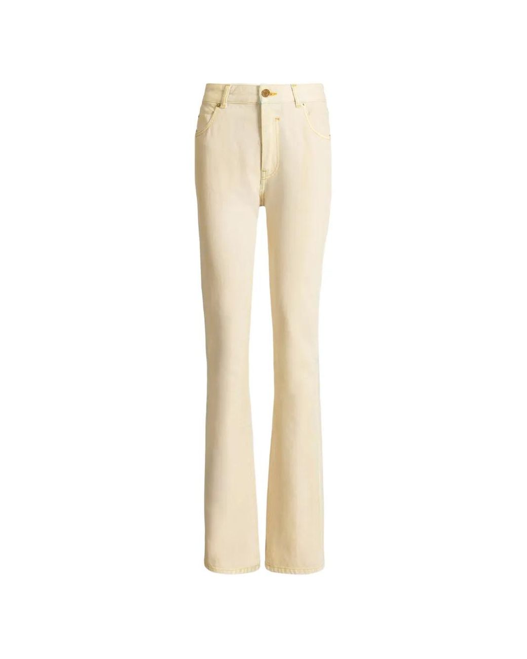 Balmain White High-Waisted Faded Denim Jeans