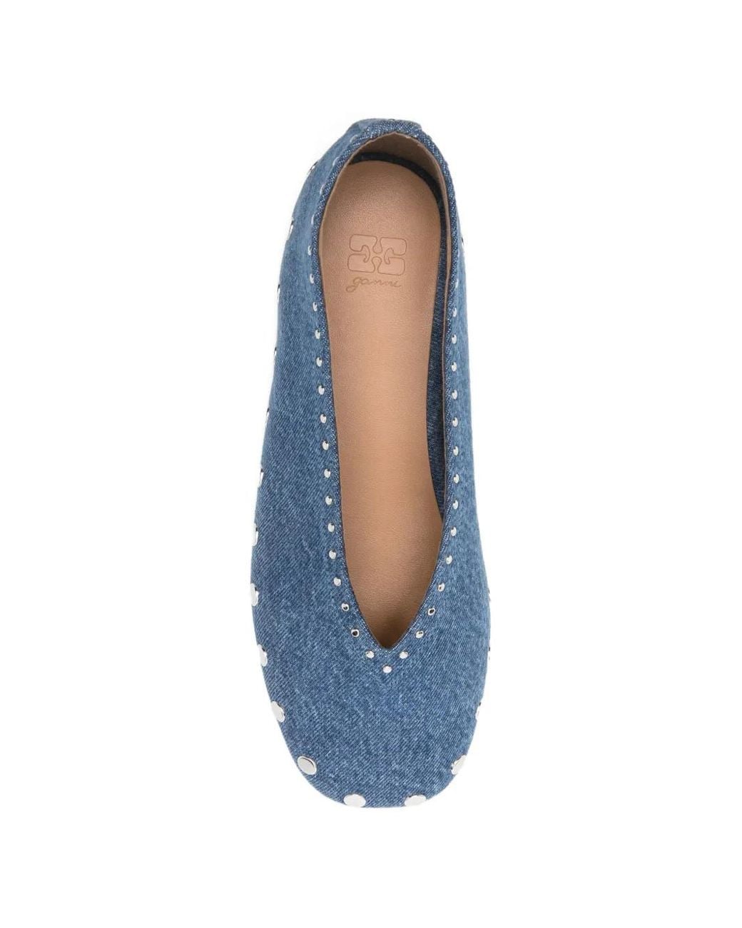 Ganni Blue Stud-Embellished Ballet Flats