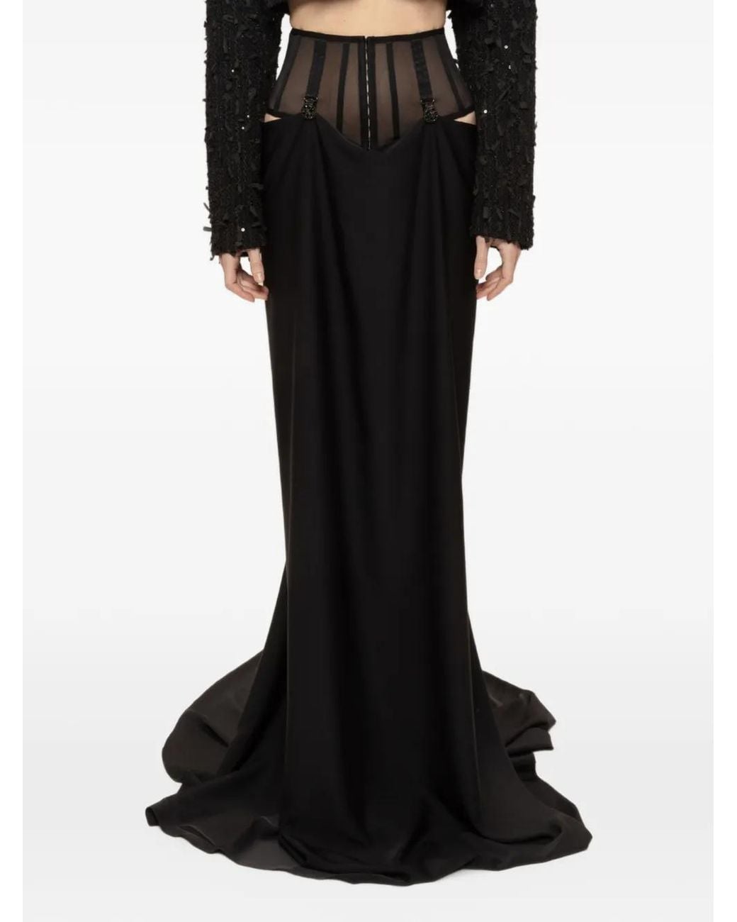 Nissa Black Tulle Waist Maxi Skirt