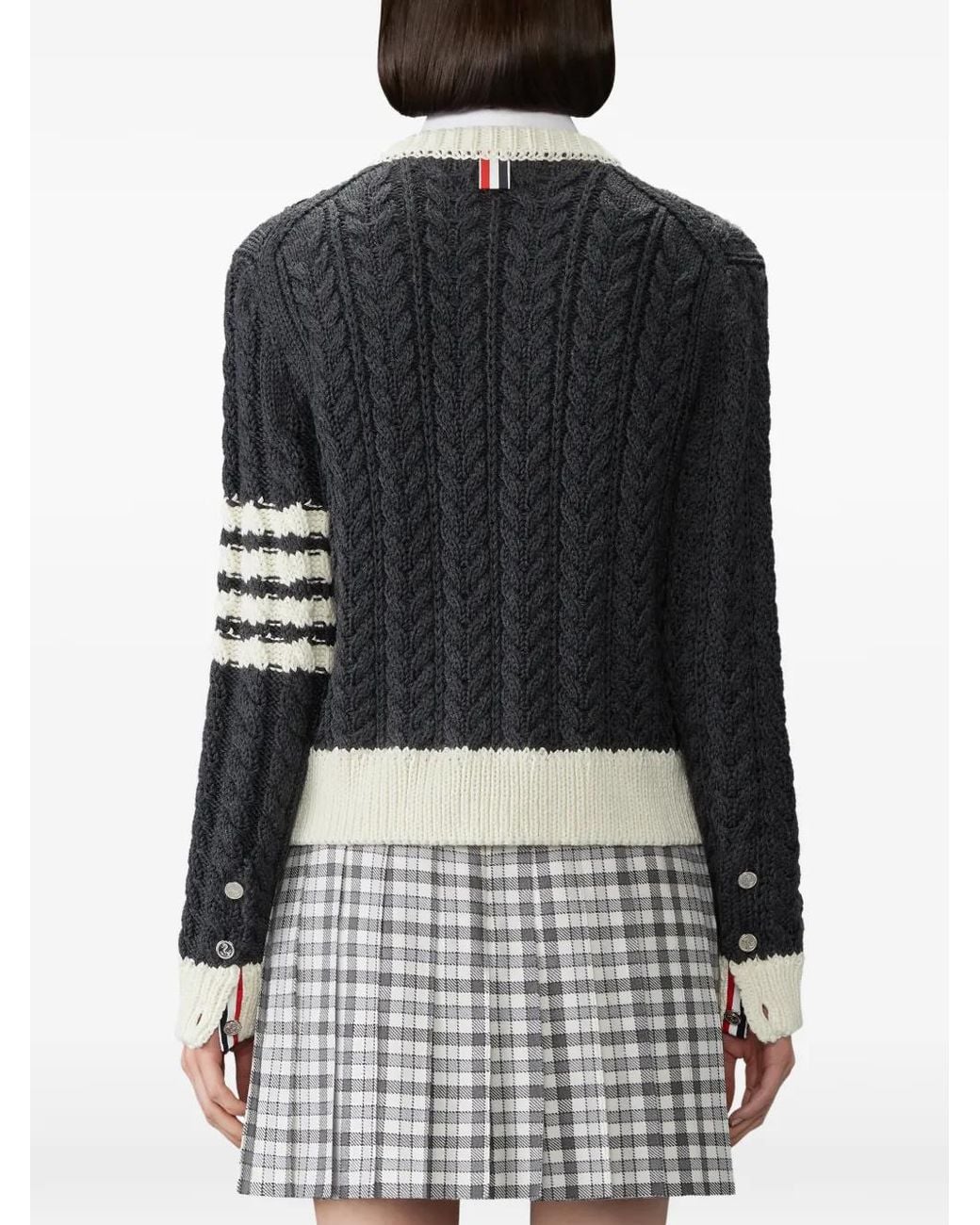 Thom Browne Black Merino-Wool 4-Bar Aran-Cable Cardigan
