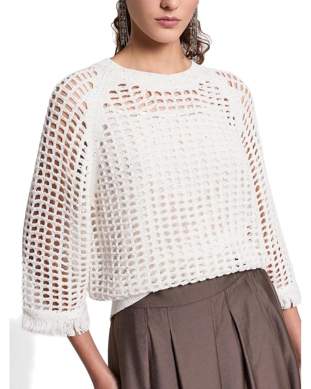 Peserico White Sequinned Cordonet Sweater