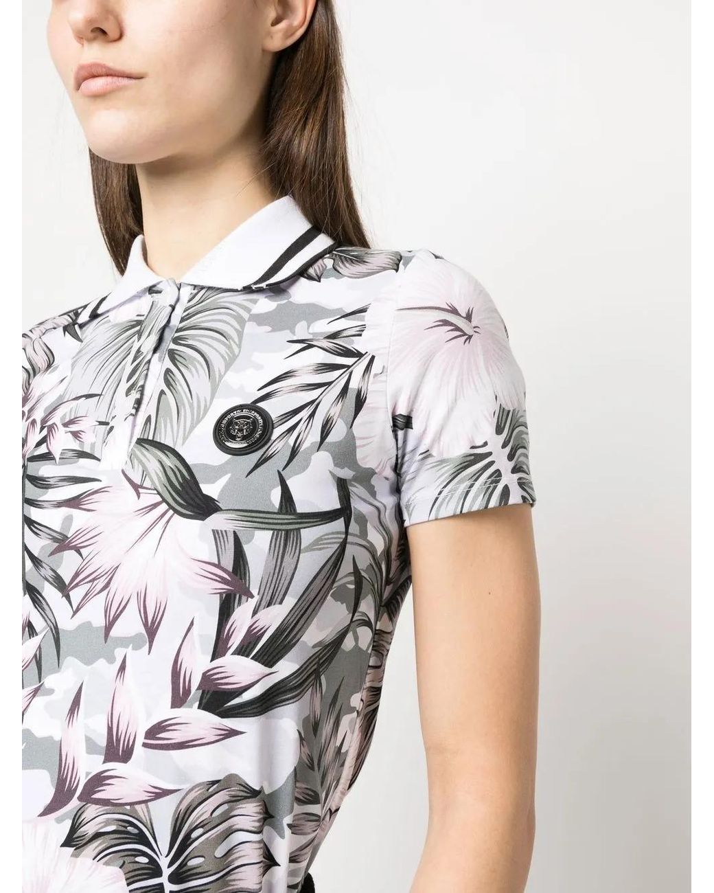 Philipp Plein White Floral-Print Polo Shirt