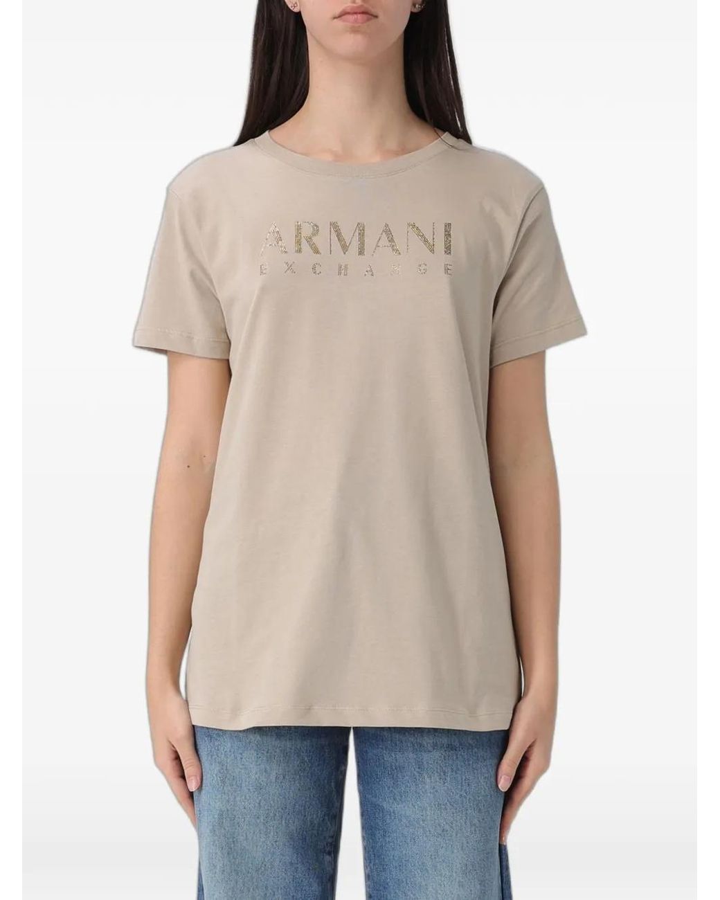 ARMANI EXCHANGE Natural Rhinestone-Embellished T-Shirt