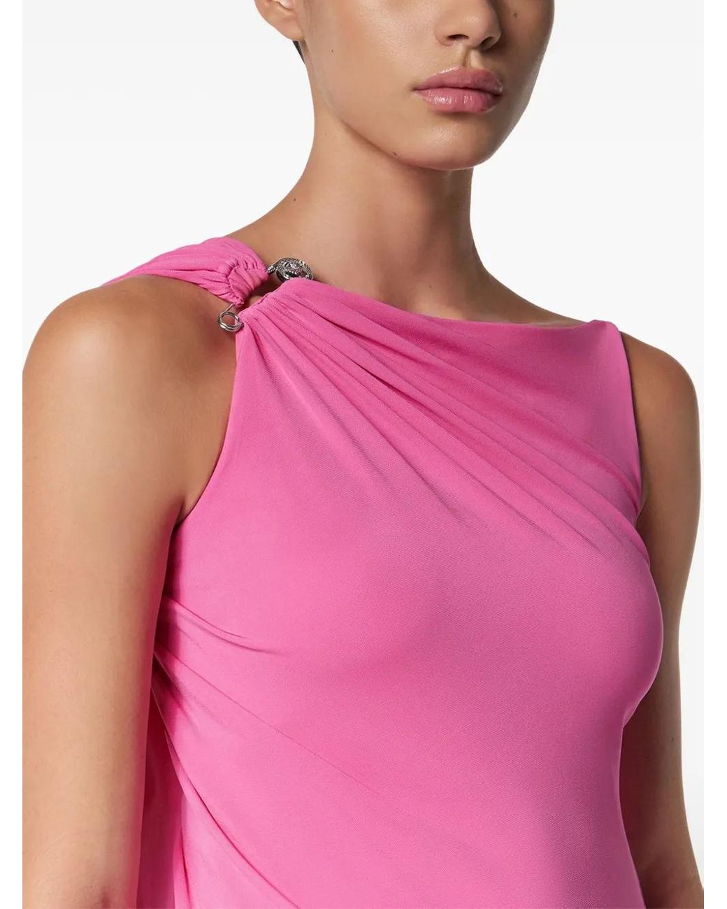 Versace Pink Safety Pin Draped Flared Mini Dress