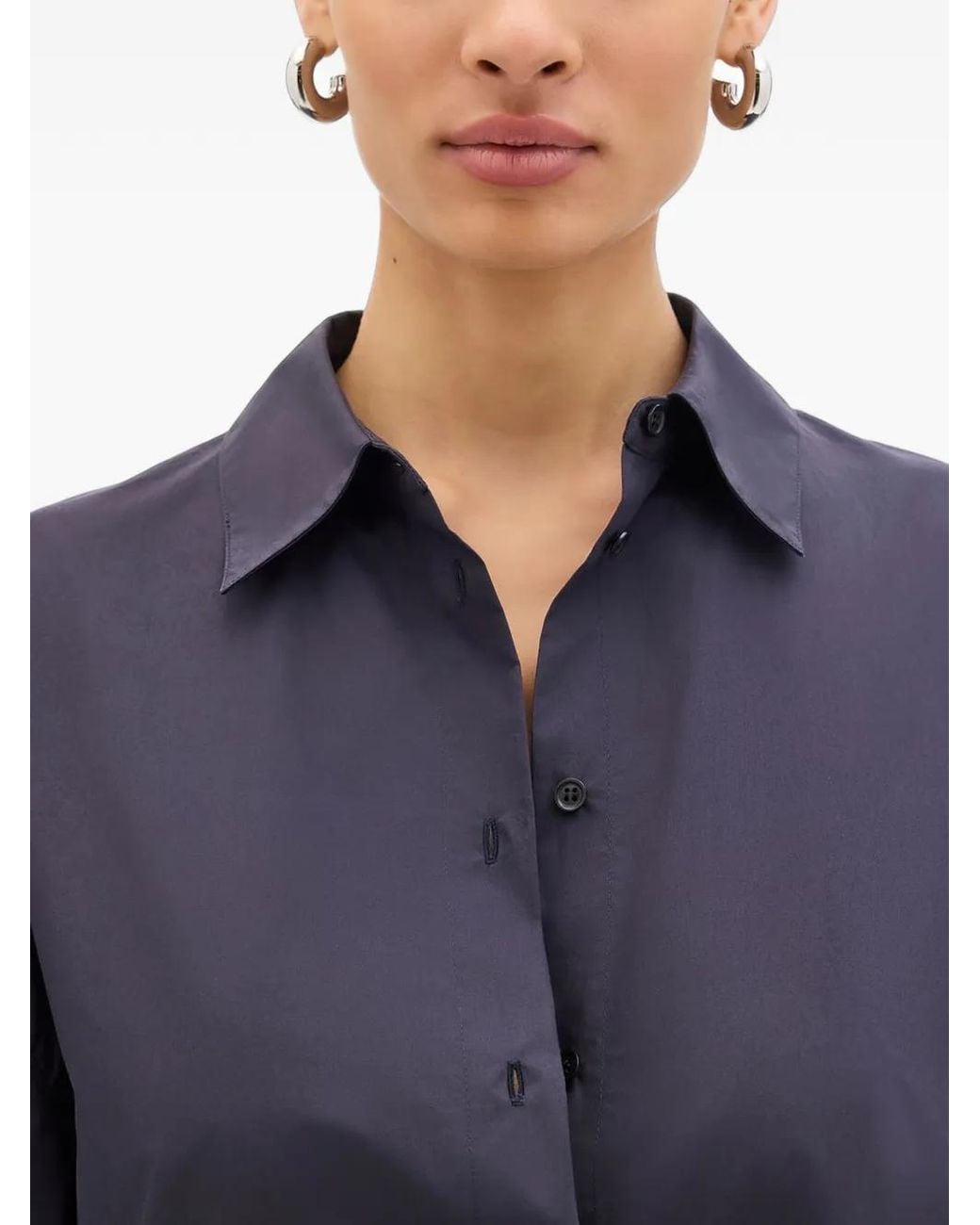 Another Tomorrow Blue Short-Sleeve Mini Shirt Dress