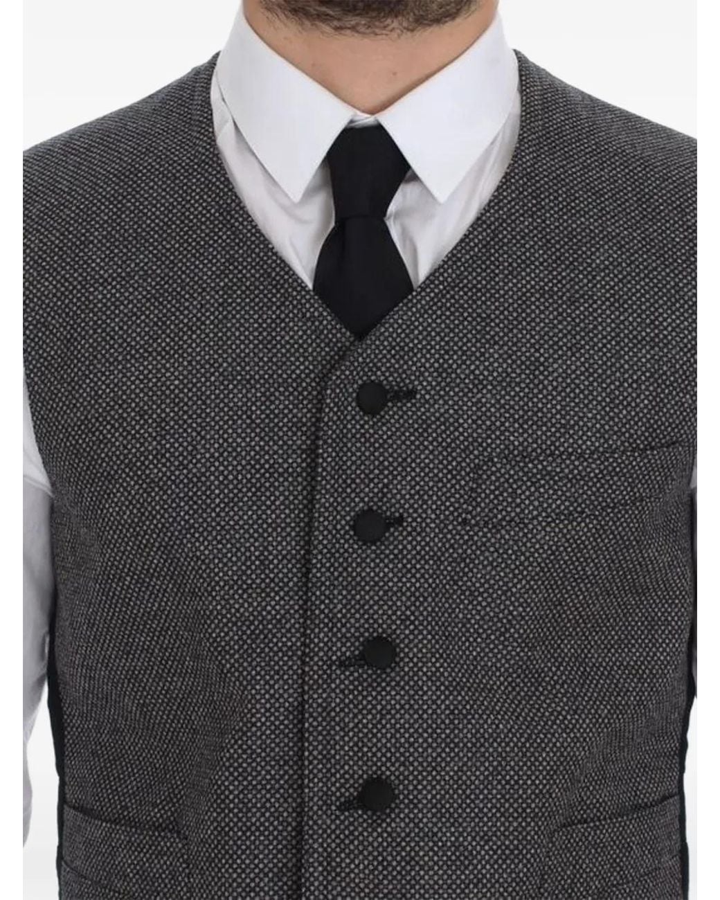Dolce & Gabbana Gray Textured-Finish V-Neck Waistcoat for men