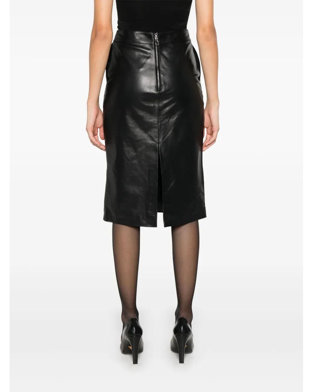 Manokhi Black Leather Midi Skirt