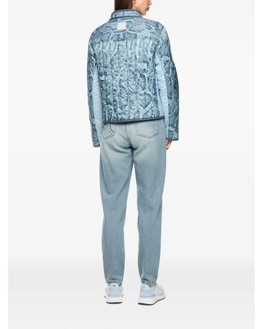 Marc Cain Blue Reversible Quilted Snake-Print Jacket