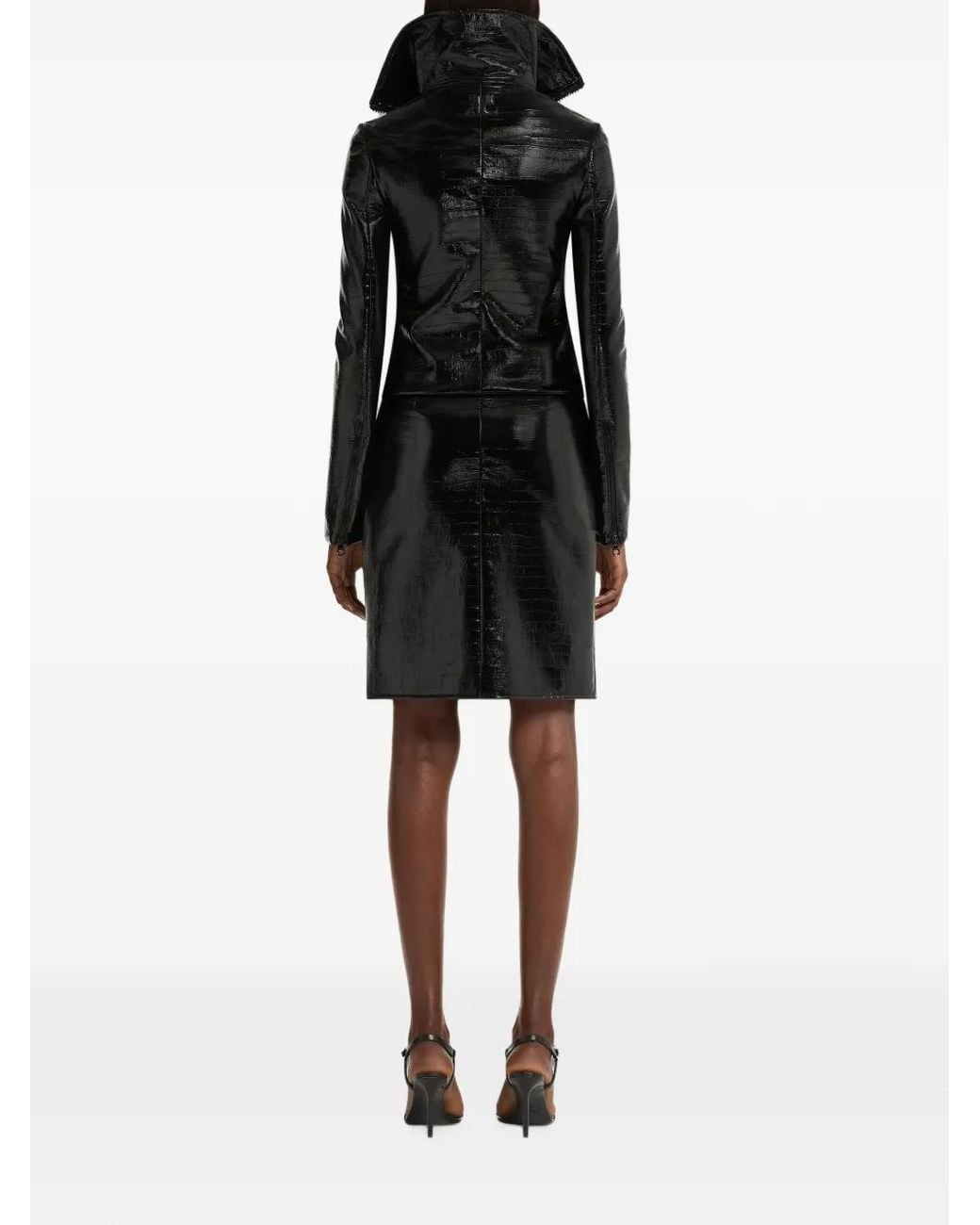 Courreges Black High Collar Croc-Embossed Vinyl Jacket