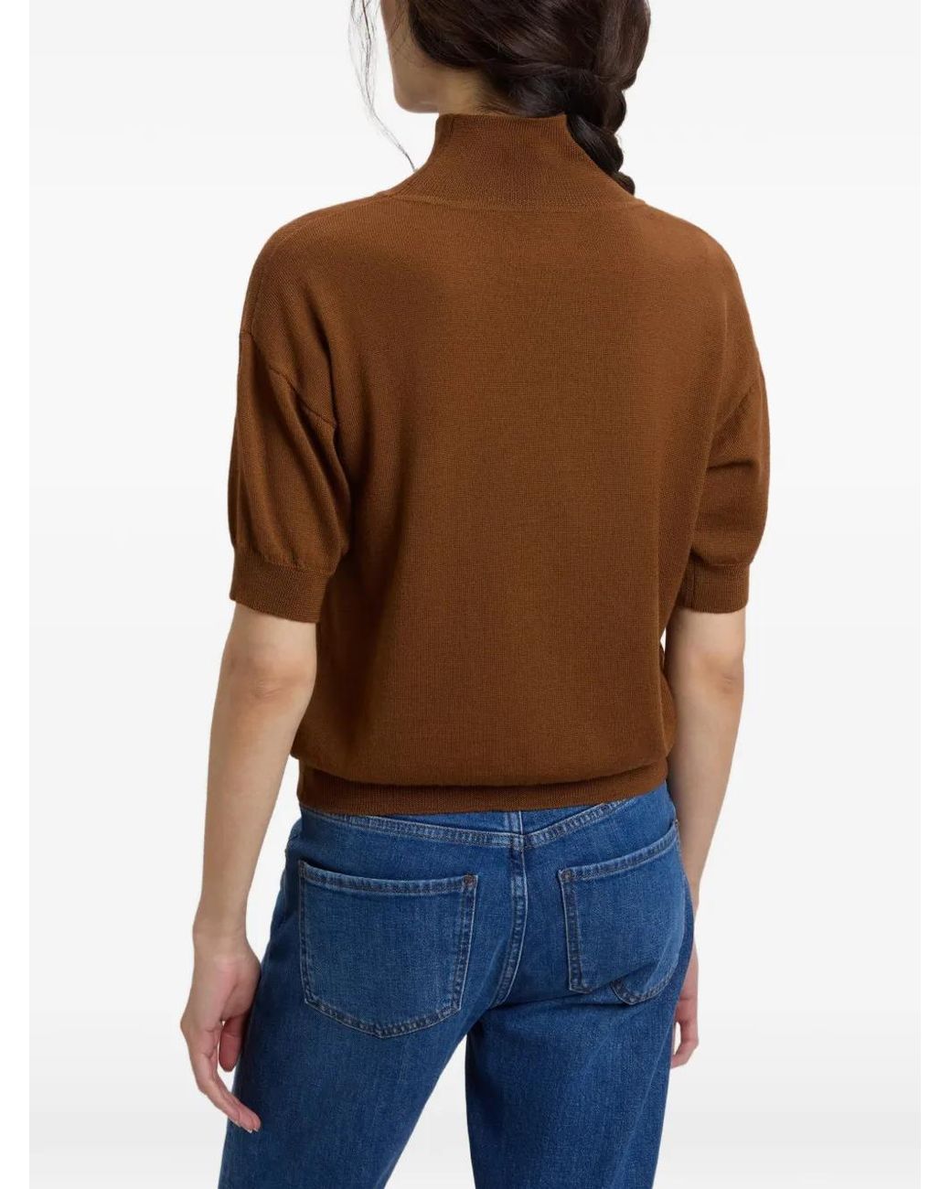 Woolrich Brown High-Neck Short-Sleeve Sweater