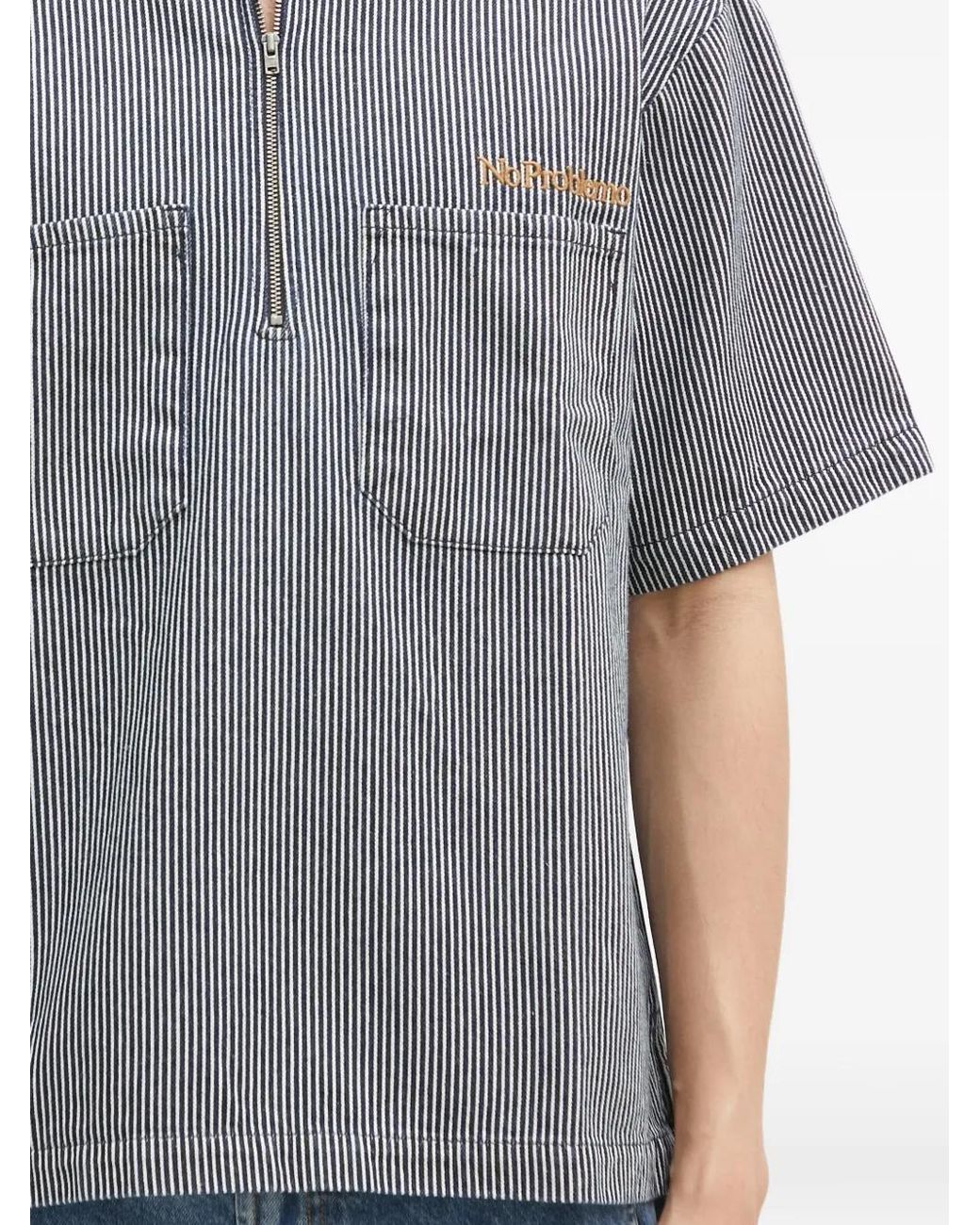 Aries Gray Striped Zip-Neck Polo Shirt for men