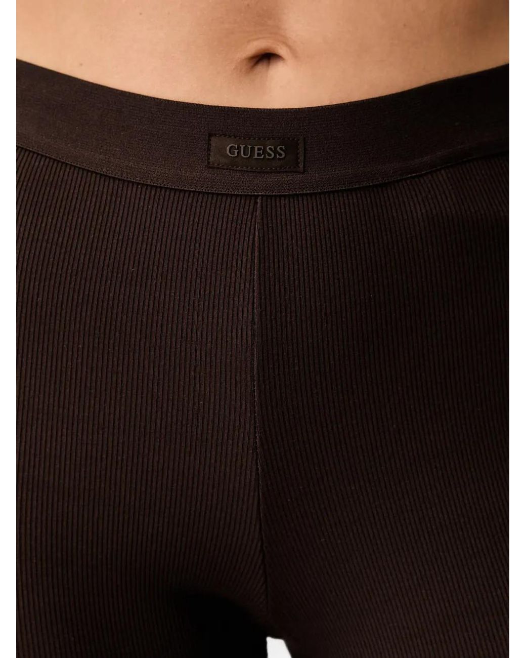 Guess Black Ribbed-Knit Logo-Patch Leggings