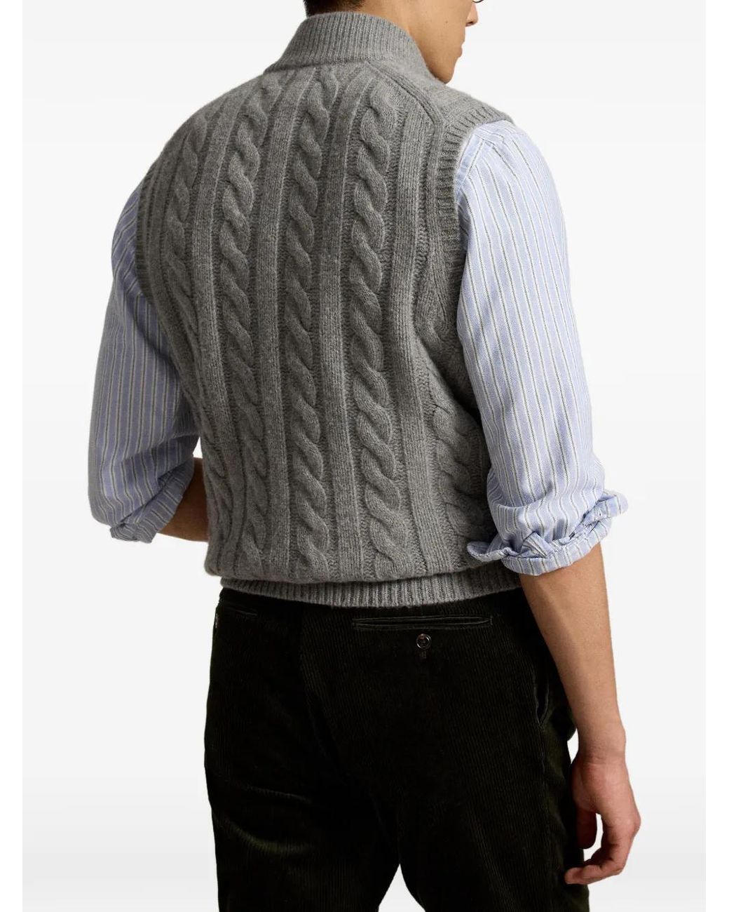 Polo Ralph Lauren Gray Cable-Knit Zip-Up Vest for men