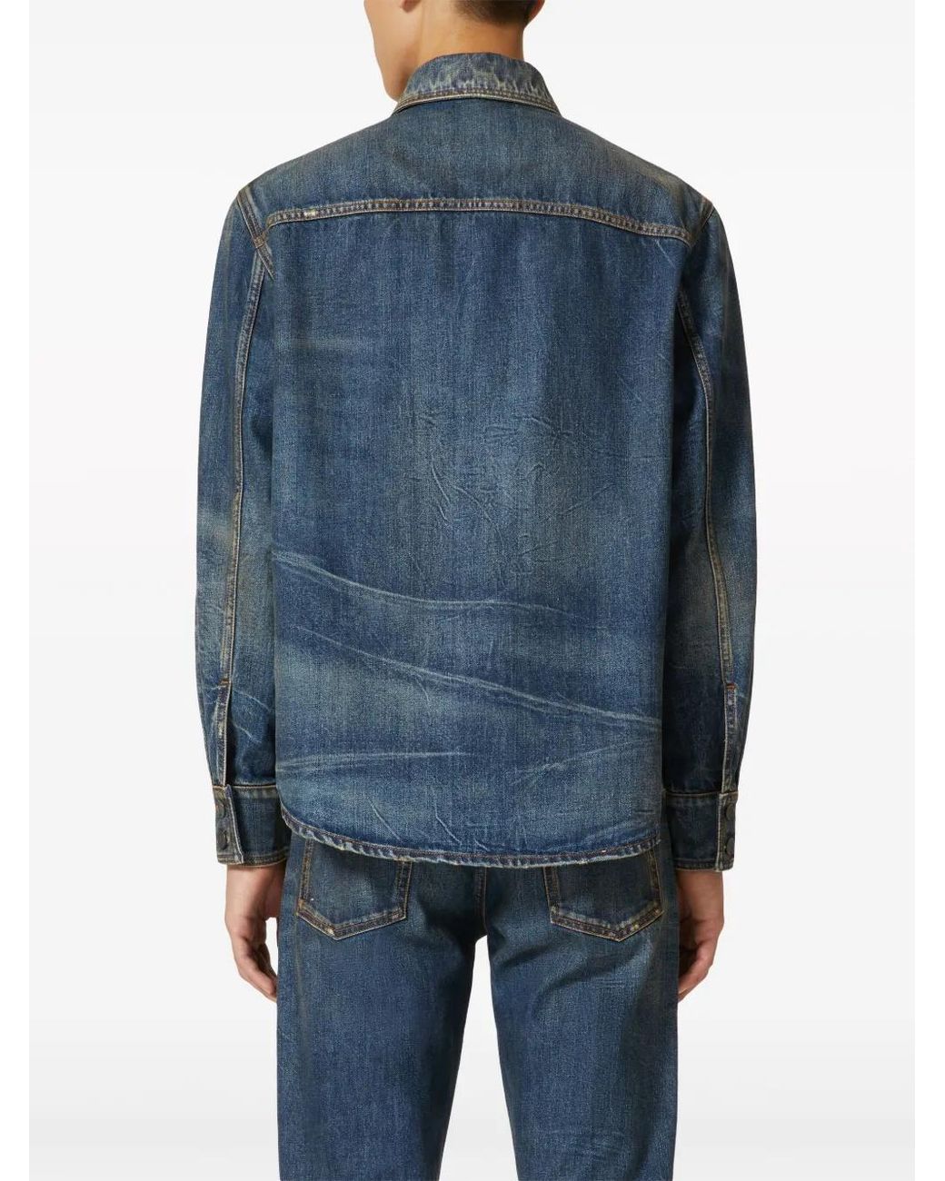 Valentino Garavani Blue V-Detail Denim Shirt for men