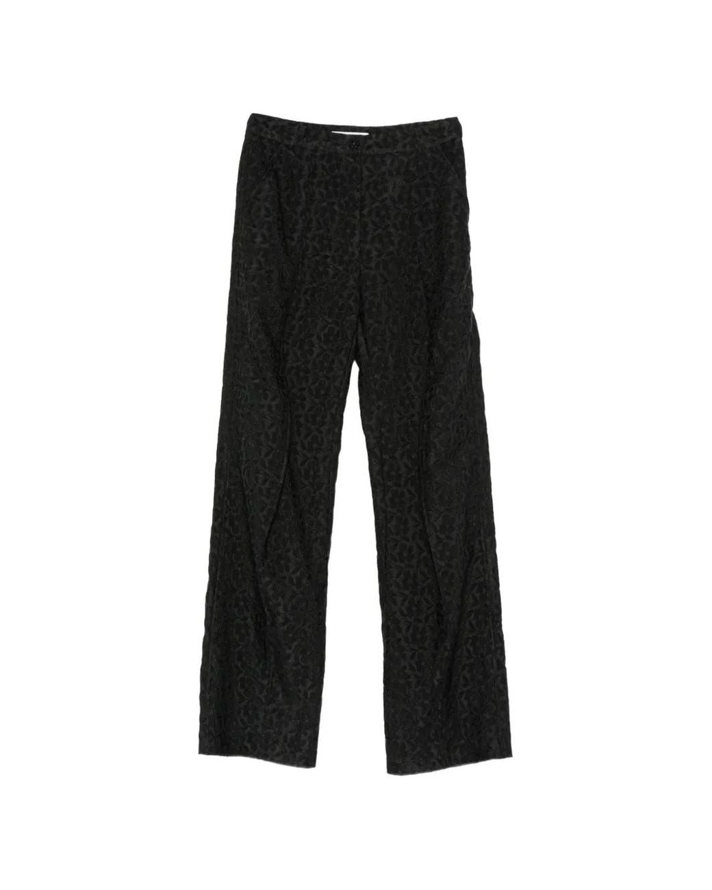 CECILIE BAHNSEN Black Begonia Floral-Jacquard Trousers