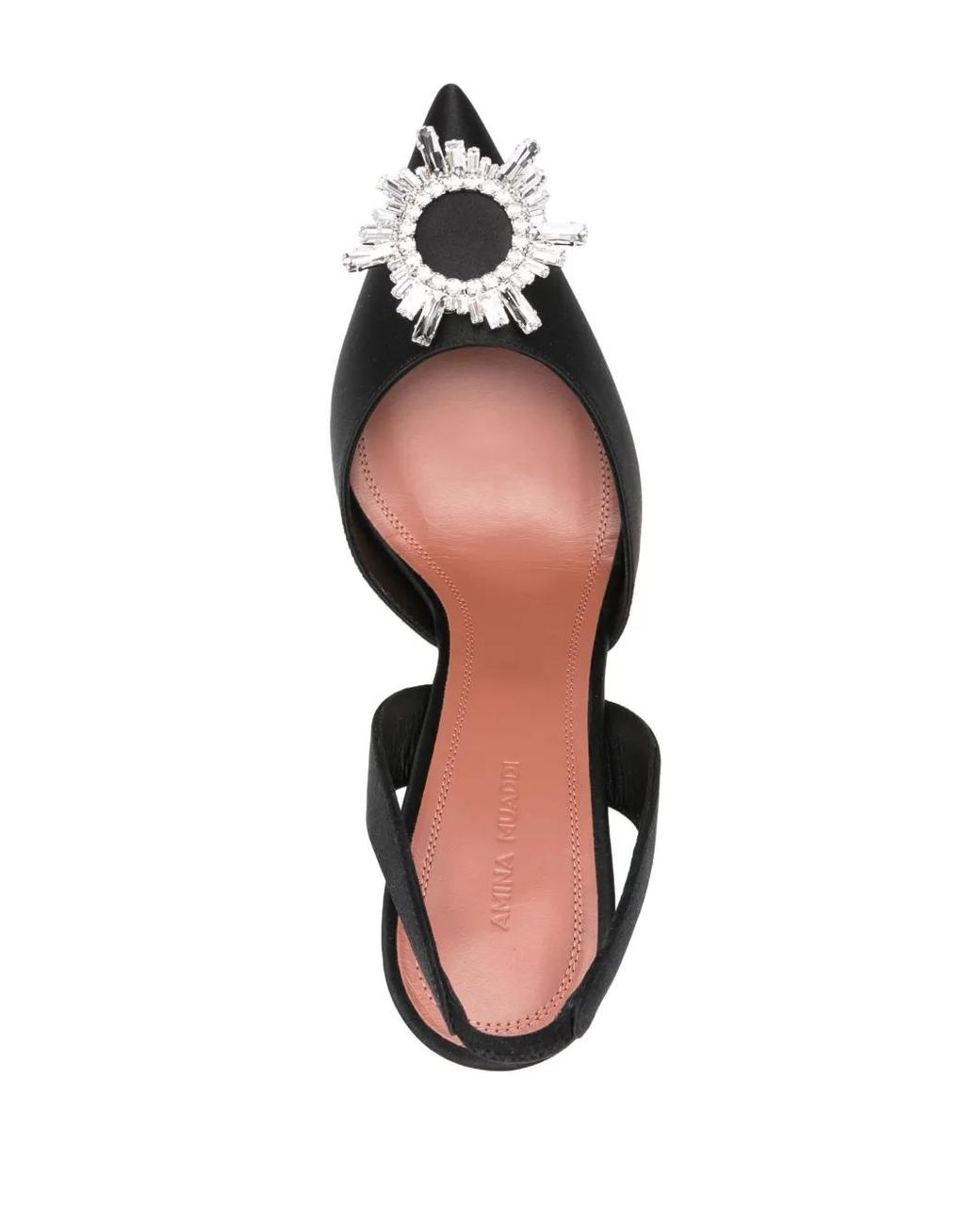 AMINA MUADDI Black Crystal-Embellished Satin Slingback Pumps