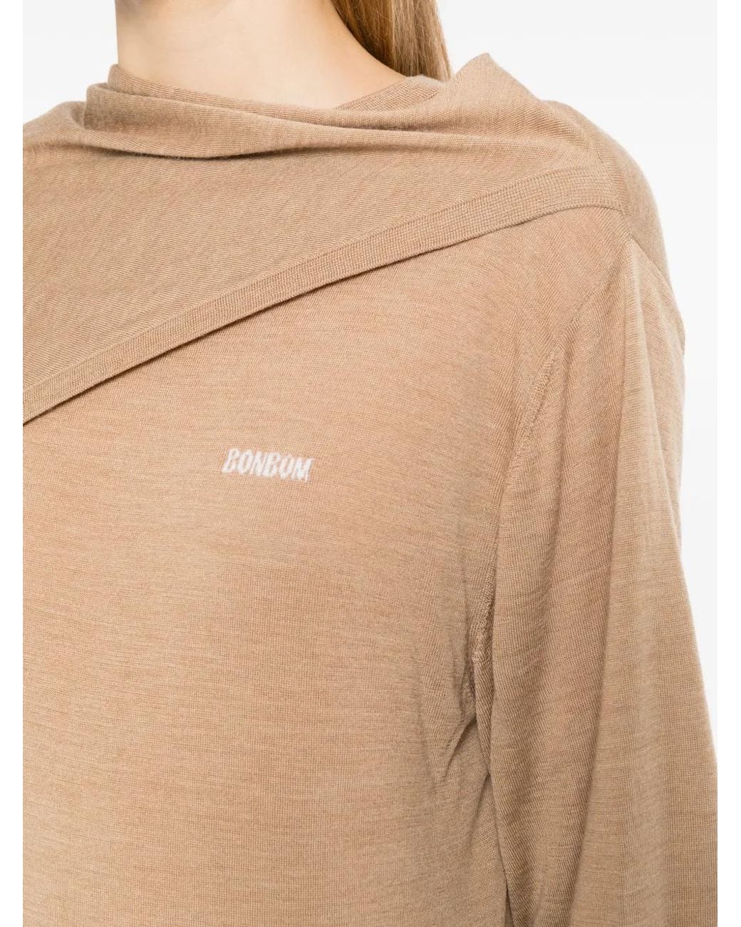 BONBOM Natural Draped Long-Sleeve Top