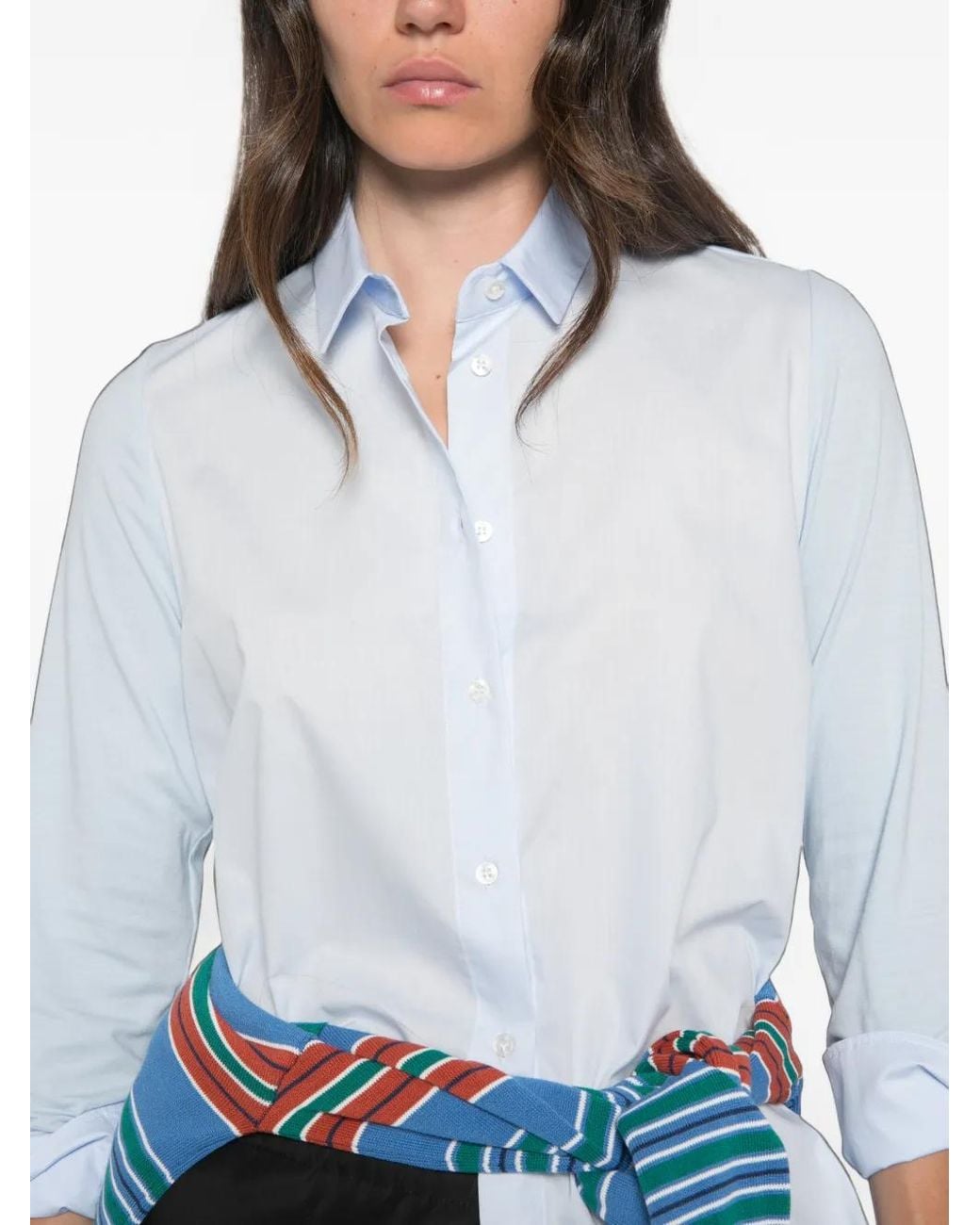 Whyci Blue Panelled Long-Sleeve Shirt