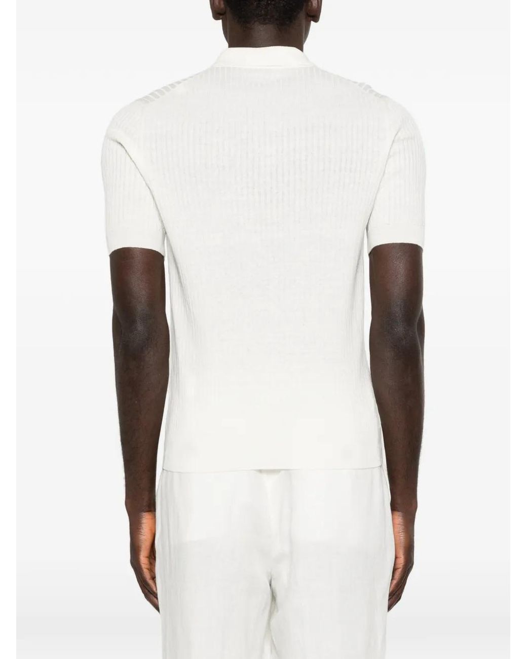 Gran Sasso White Ribbed Polo Shirt for men