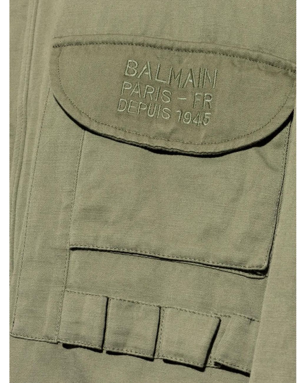 Balmain Green Multi-Pocket High-Neck Jacket for men