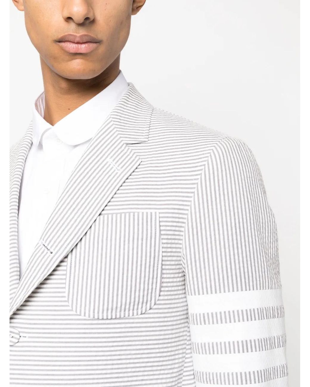 Thom Browne White Striped Single-Breasted Blazer for men