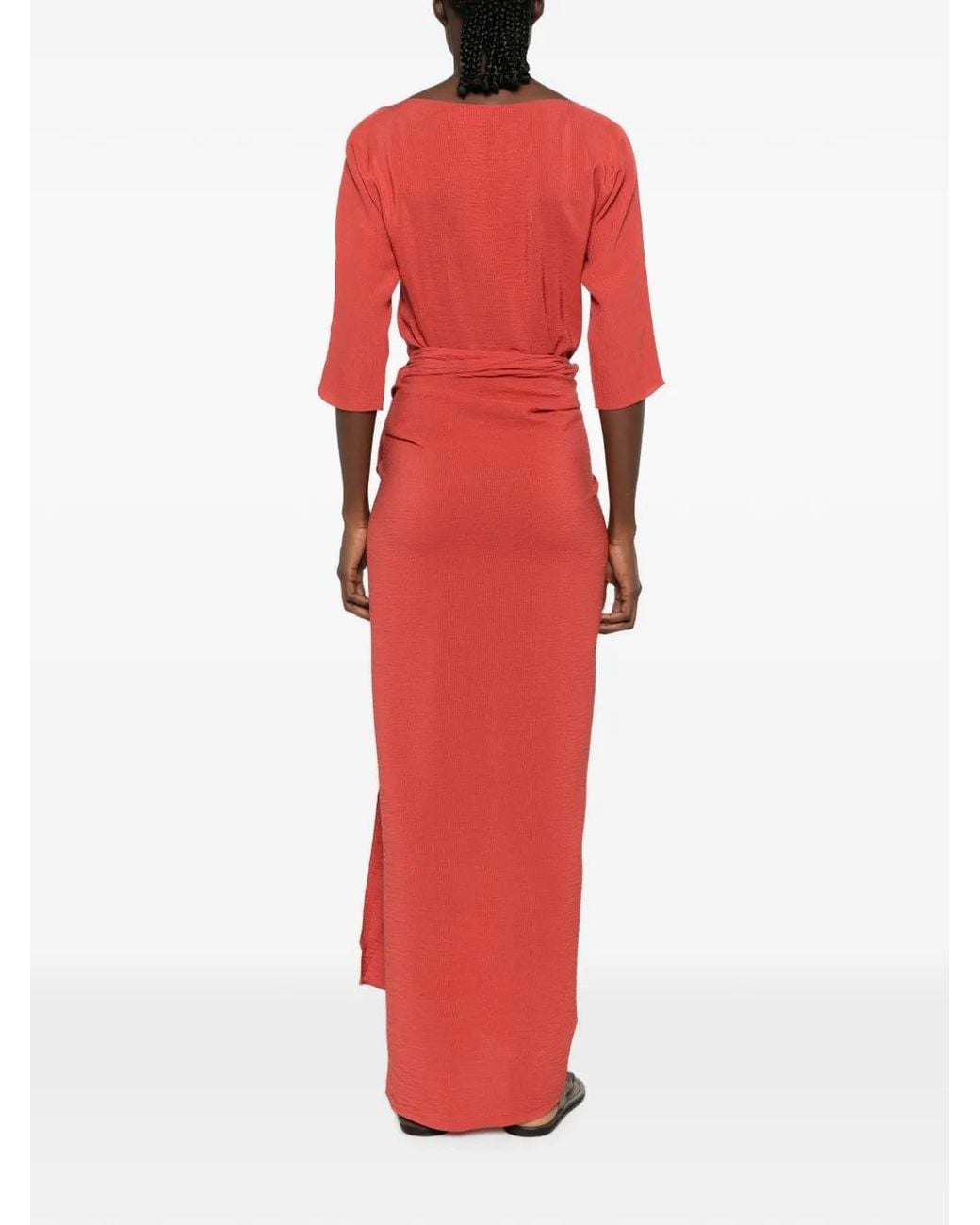 Cortana Red Genara Wrap-Style Tied-Waist Maxi Dress